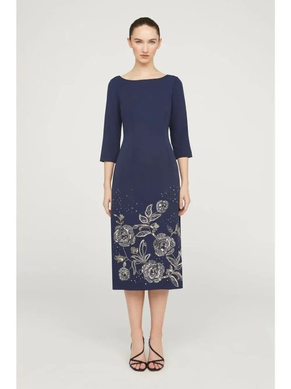 JS Collection Delilah Women’s Navy Floral Sequined Beaded Cocktail Dress Size 12